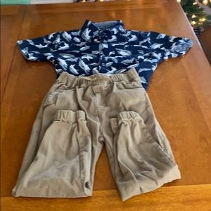 Boys paperdenim&cloth Shark shirt pant set size 5